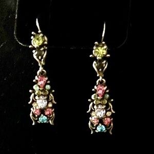 Vintage HOLLYCRAFT Corp 1950 Gold Tone PASTEL Rhinestone Clip On Earrings Spring